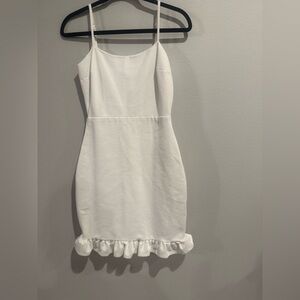 Lulus White Ruffle Hem Mini Dress Bridal Showers/Rehearsals/Bachelorette